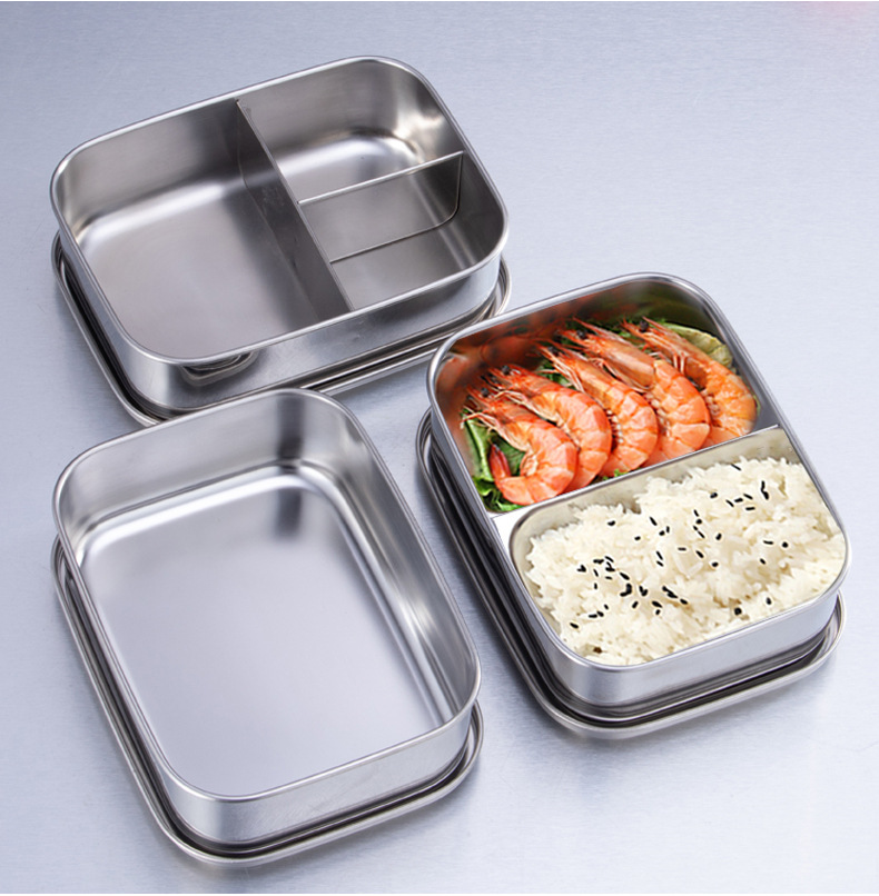 Leak Proof 2 layer Lunch Box Stainless Steel Lunch Box with Handles Kid Food Containers for School