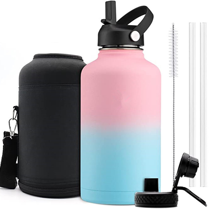 64 oz 128 Oz insulated stainless steel water bottle sports water bottle eco-friendly water bottle with straw and lids