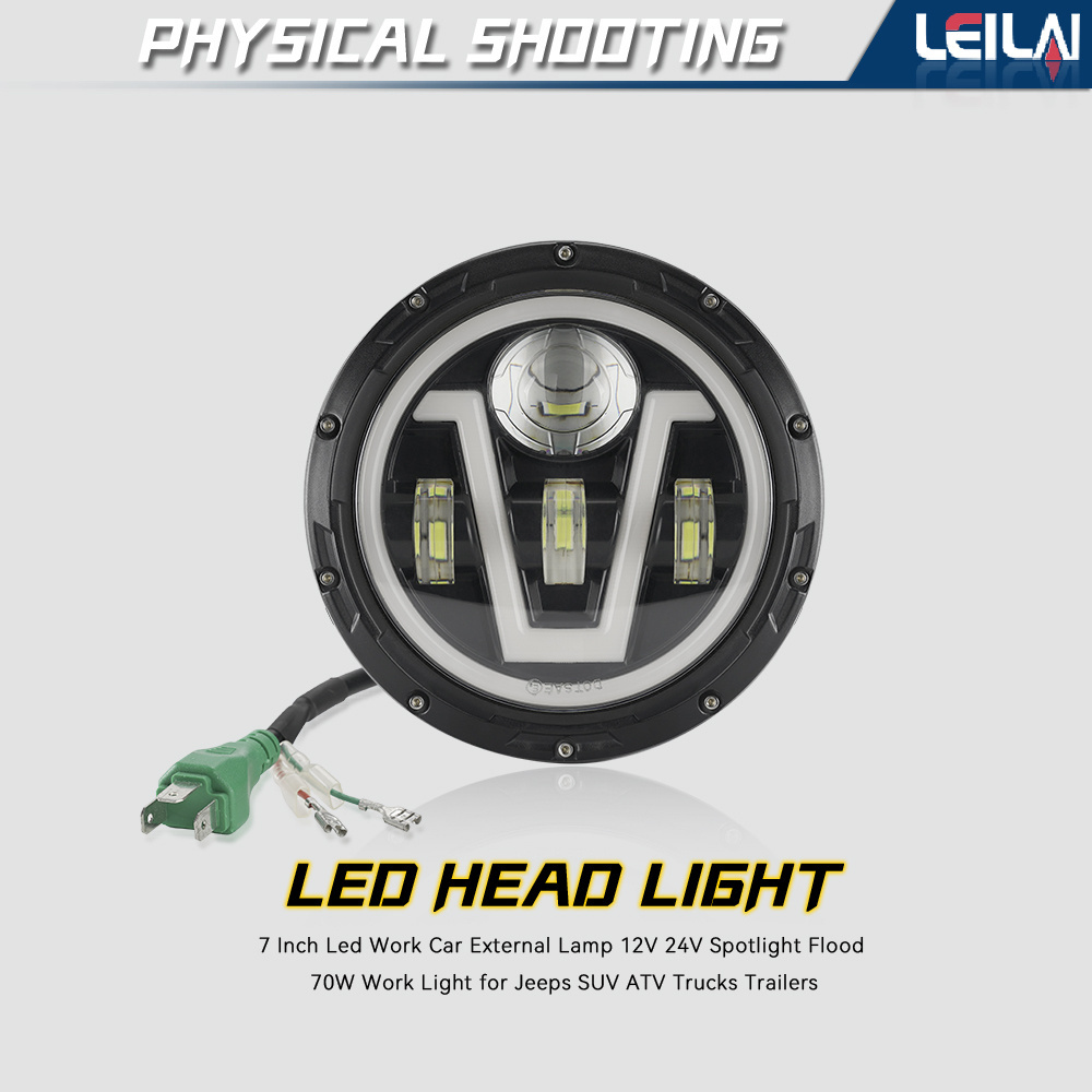 V Shape 7 Inch Led Headlight With Halo For  7