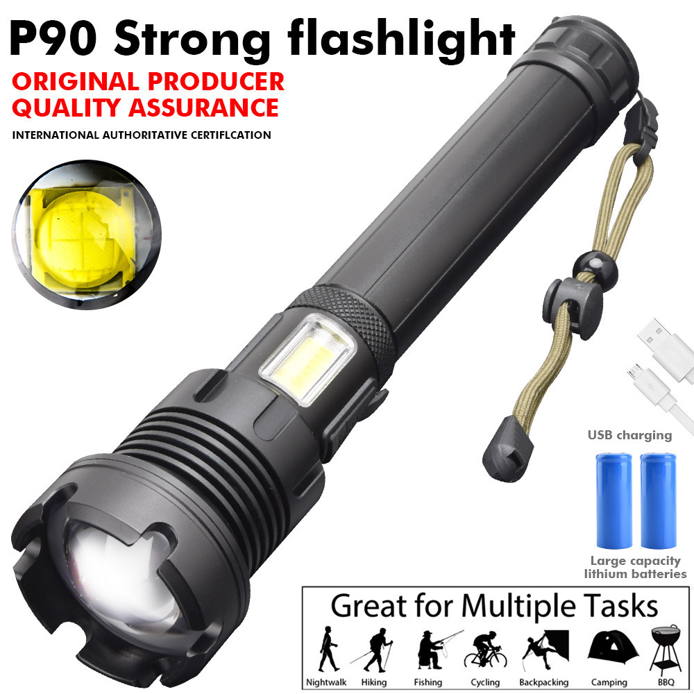 XHP90 Zoom Flashlight Upgrade Type-C USB Charging belt output XHP90+COB Strong light XHP90 Tactical Light  Zoom Camp Torch