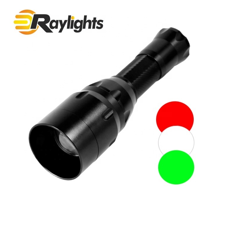 Zoom white green red light flashlight outdoor hunting LED flashlight with three lamp holders