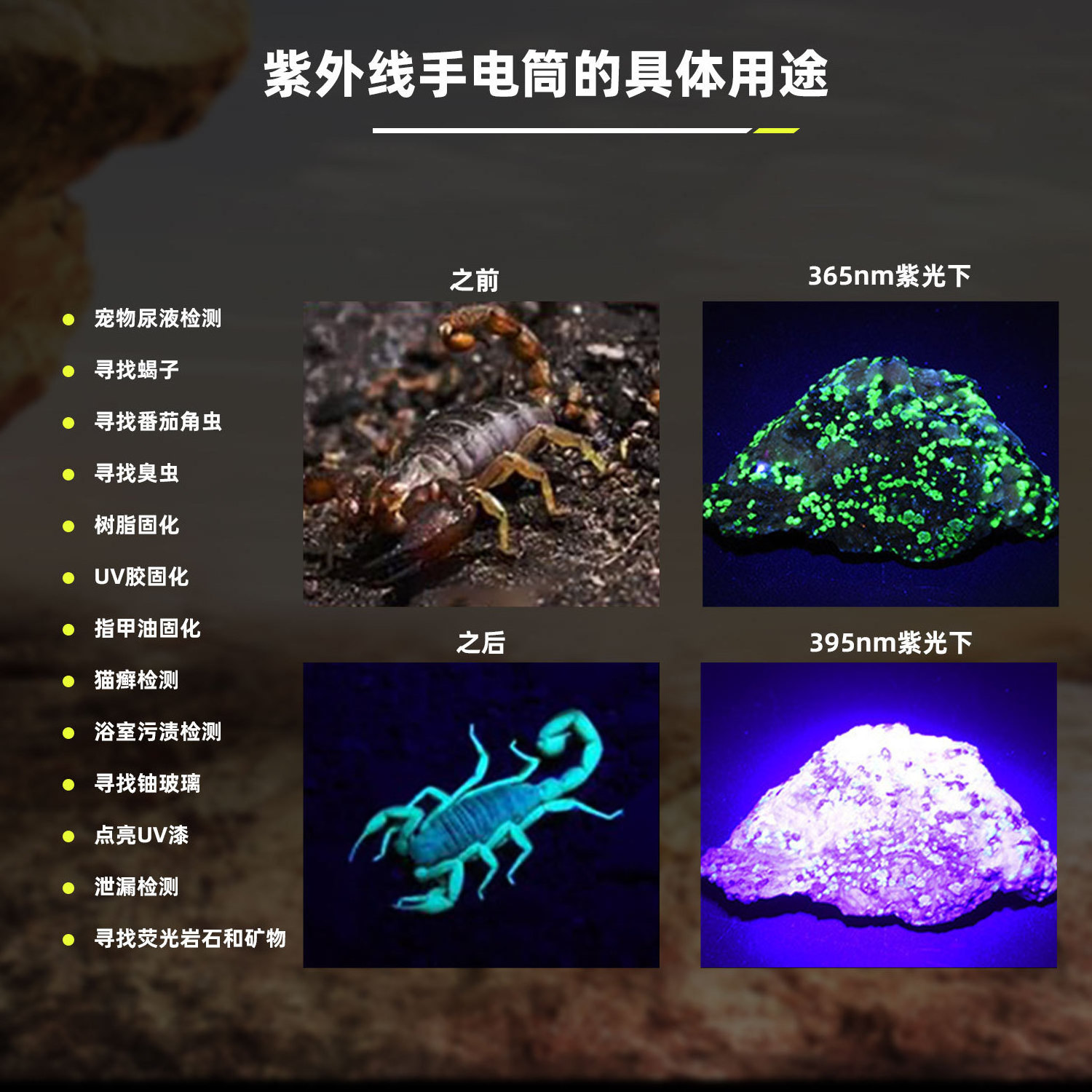 40W high-power 365nm black mirror UV purple flashlight cat moss fungus detection authenticity identification fluorescent agent