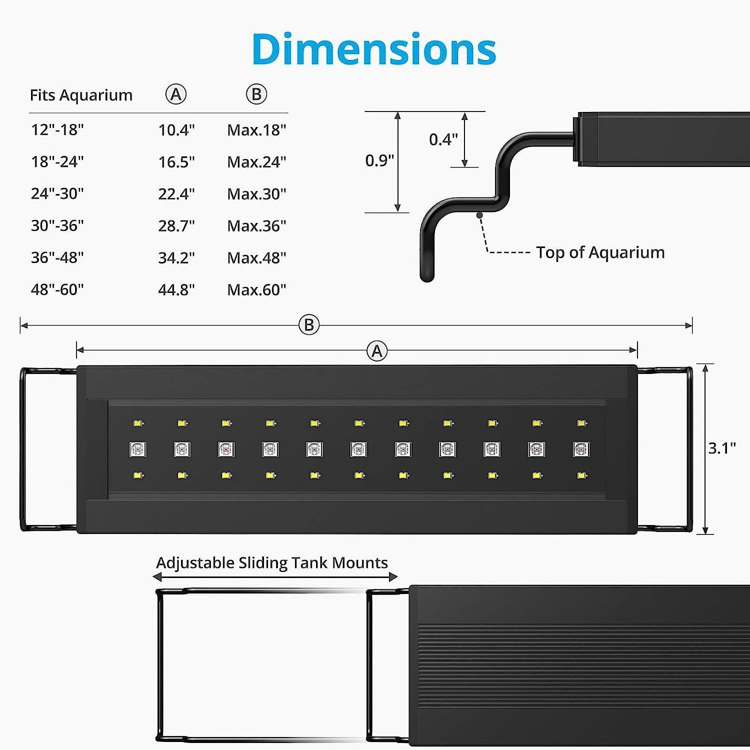 C10 24/7 LED Aquarium Light for Plants Full Spectrum Fish Tank Light 9W 13W 16W 19W 24W 31W Adjustable brightness