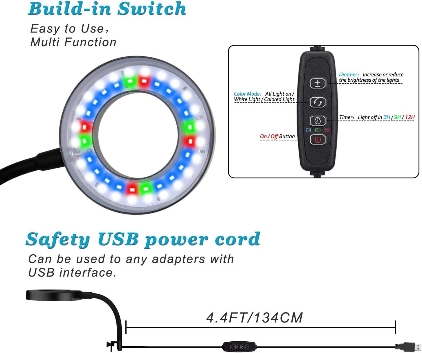 LED Clip-on Aquarium Light Dimmable Suitable For Open Terrarium for 1 to 3 Gal Fish Tank Usb Mobile Light