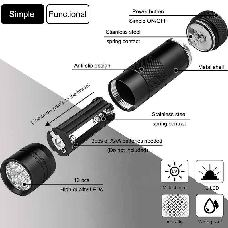 Factory directly 395nm UV curing lamp applicable to resin curing dry stains pet urine detection verify currency UV flashlight