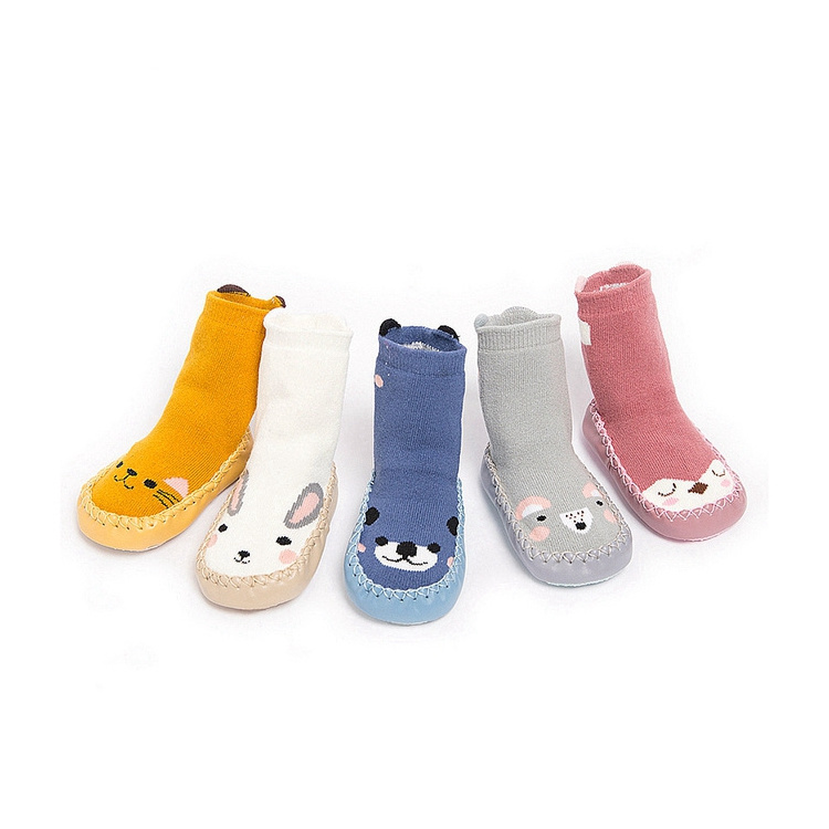 RL-A593 non skid slipper rubber bottom infant baby kids sole shoe socks with rubber soles cum shoes socks for baby kids