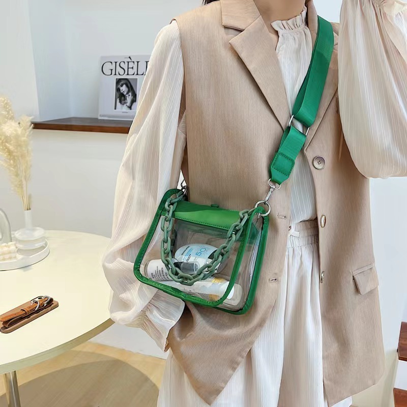 Wholesale Transparent PVC Messenger Bag PVC Purse Jelly Handbags with Chain Clear Transparent Women Shoulder Crossbody Bag