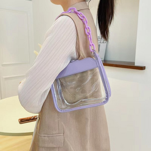 Wholesale Transparent PVC Messenger Bag PVC Purse Jelly Handbags with Chain Clear Transparent Women Shoulder Crossbody Bag