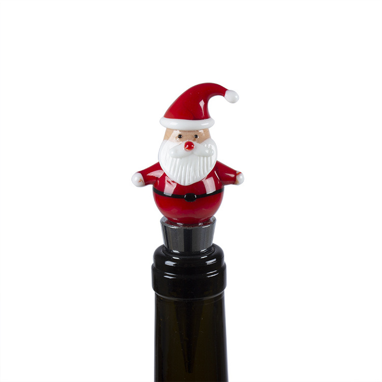 Holiday Christmas decoration little figurines glass wine bottle stopper