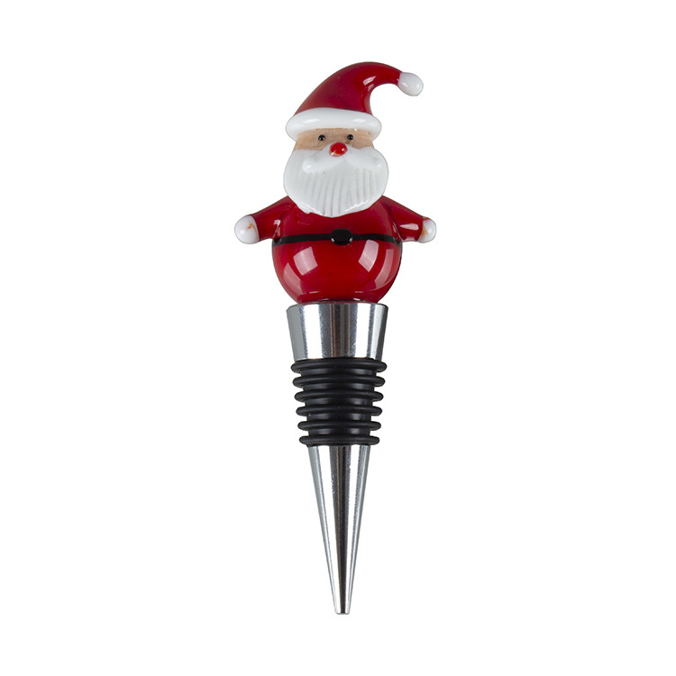 Holiday Christmas decoration little figurines glass wine bottle stopper