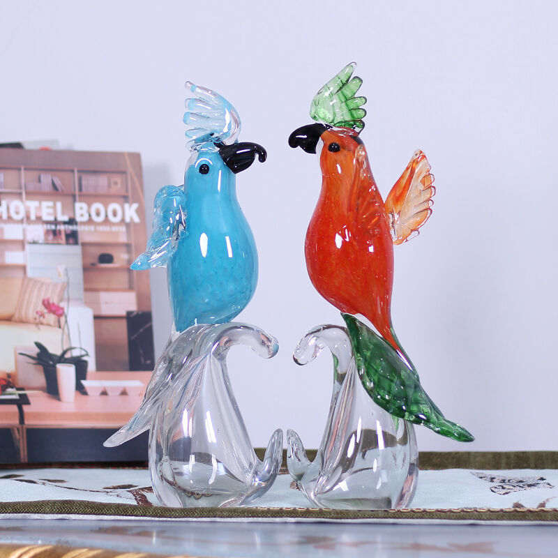 Hand blown home decoration Murano glass animal parrot figurines