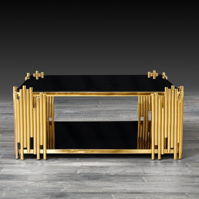 black luxury Modern Wholesale stainless steel Side Tables Nordic living room square Gold metal Glass Coffee table