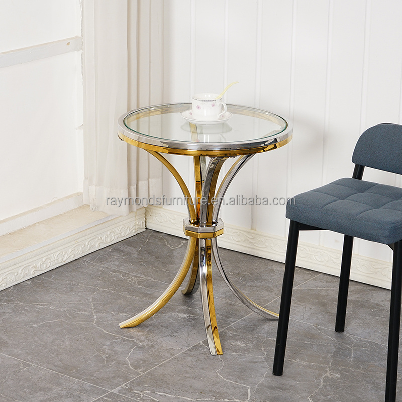 Modern luxury living room furniture gold side table round stainless steel glass coffee table