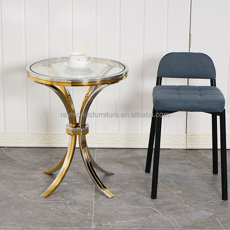 Modern luxury living room furniture gold side table round stainless steel glass coffee table