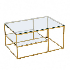 furniture new design glass home living stainless steel square golden color room, top centre coffee table/