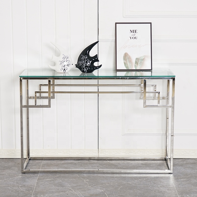 Contemporary 2022 latest luxury entry table glass top silver stainless steel console table