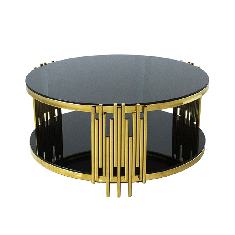 gold nordic modern luxury black metal glass top center table mirrored living room furniture round tempered glass coffee table