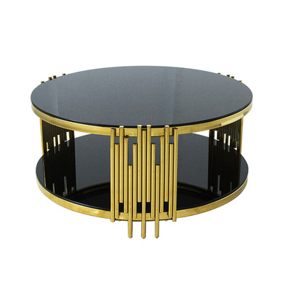 gold nordic modern luxury black metal glass top center table mirrored living room furniture round tempered glass coffee table