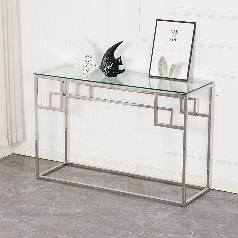 Contemporary 2022 latest luxury entry table glass top silver stainless steel console table