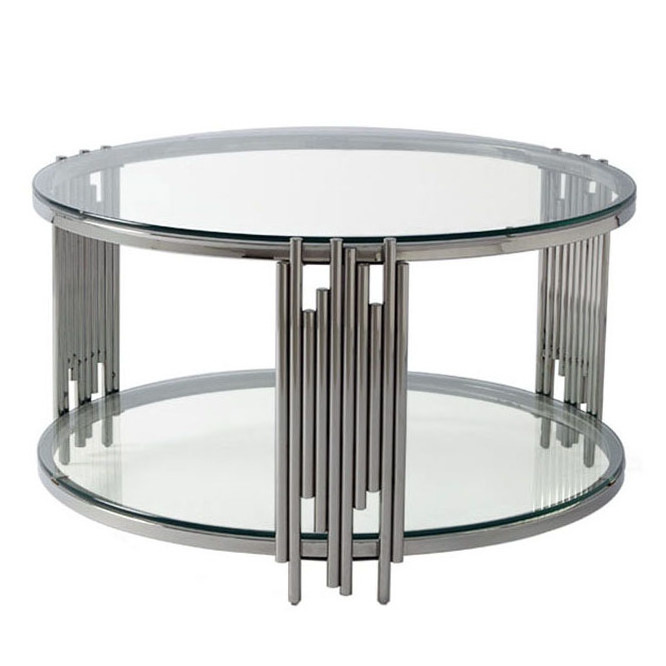 home glass stainless luxury steel furniture, contemporary small coffee table/