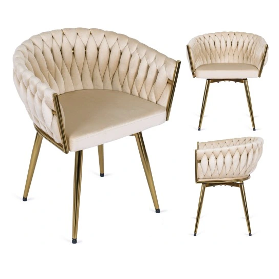 white nordic modern luxury restaurant soft tufted upholstered Armchairs velvet dining chairs with gold metal legs