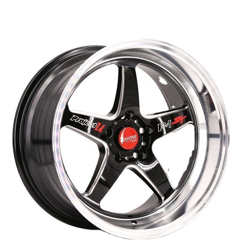 China Classical 679F 18 inch Staggered 5x114.3 Wheels Black Polish Lip With Milling logo Cool Rims Car Alloy Wheels