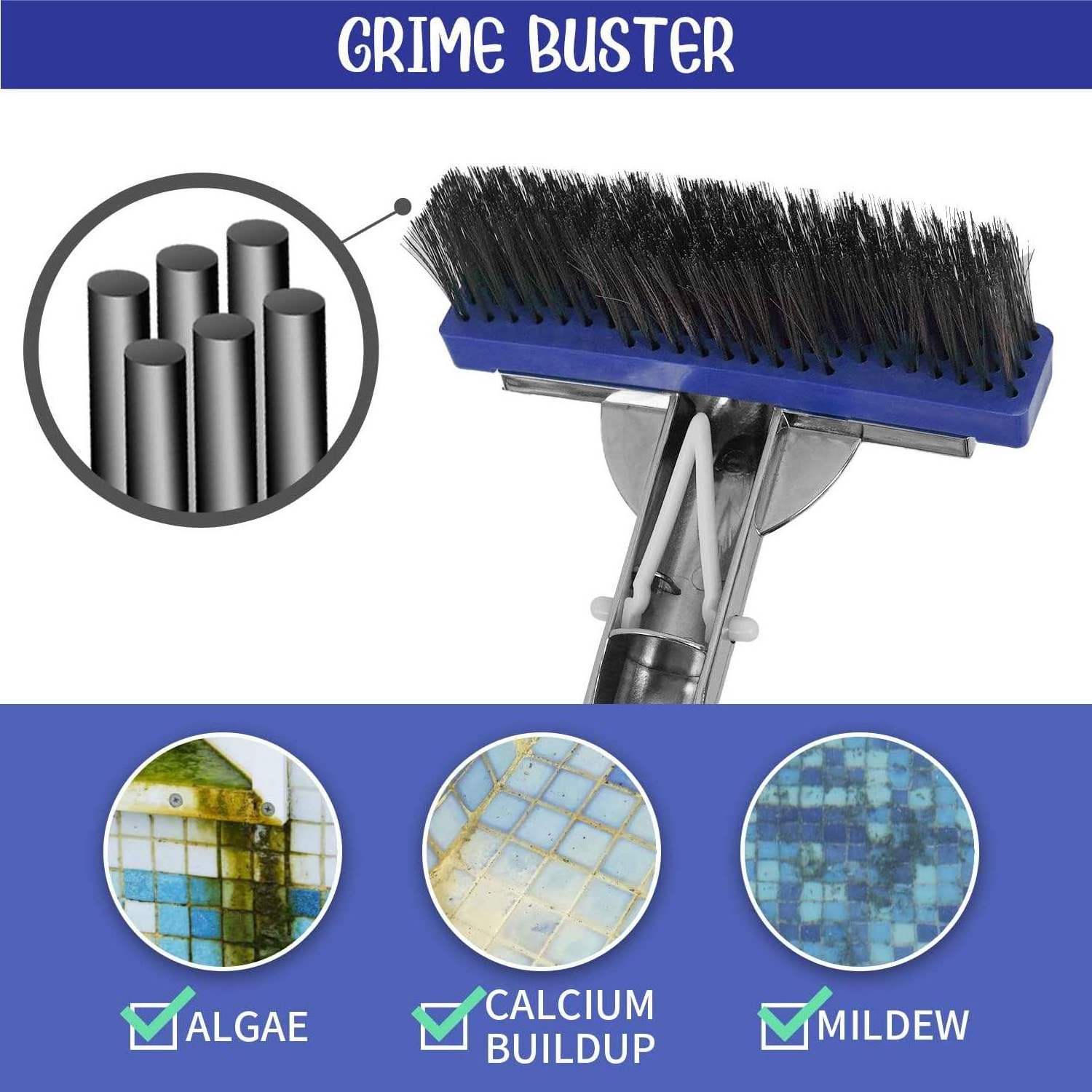 Aluminum Swimming Pool Wall Brush With Stainless Steel Bristles Silver For Concrete Gunite Pools