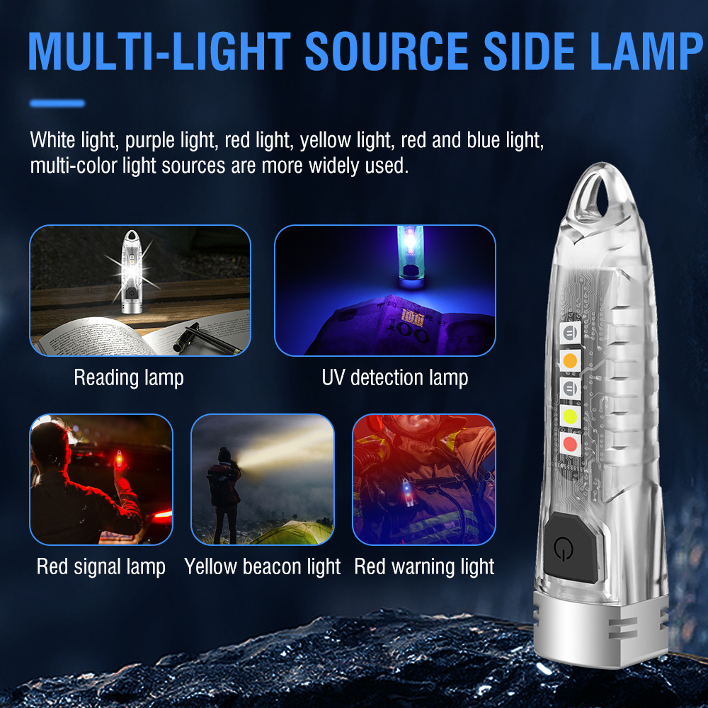 Mini Led Keyring Torch Light Small Powerful EDC Flashlight With Red UV Blue Light