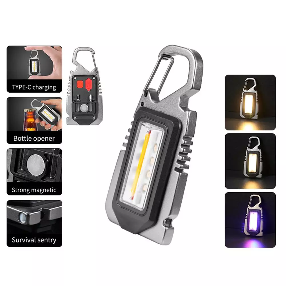 LED Light USB Rechargeable Flash Safety Novelty Light Strong Magnetic Mini Keychain Flashlight