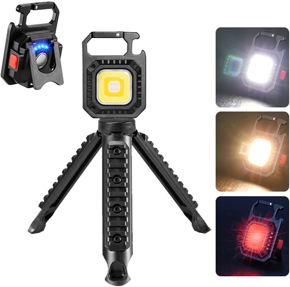 Mini Flashlight USB Rechargeable Work Light 500mAh with Tripod Portable Keychain LED Lights