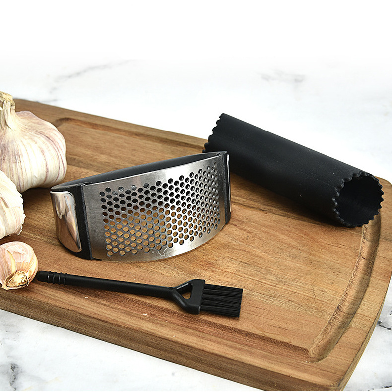 pampered stainless steel garlic mincer press garlic peeler crusher machine plastic rocker garlic press set