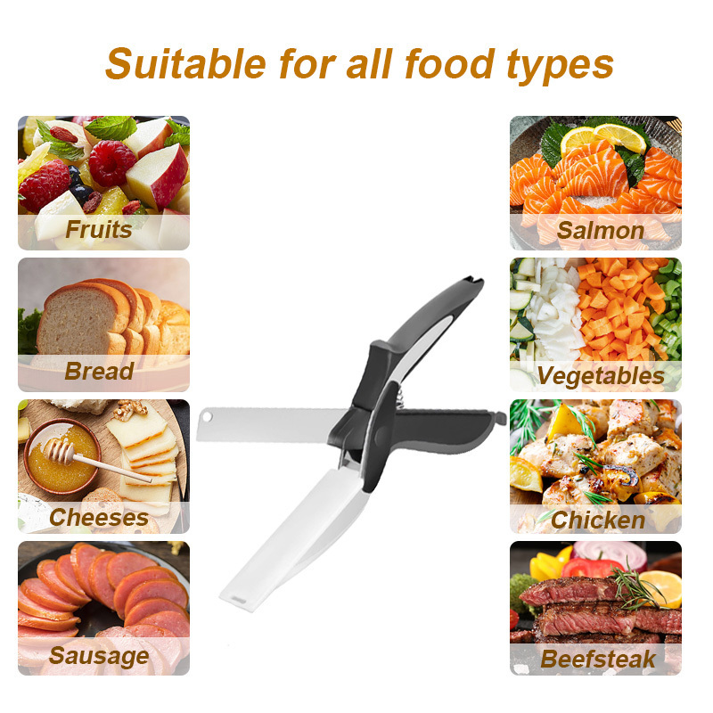 Rayshine  Multifunction 2 In 1 Smart Knife And Cutting Board Chopper Vegetable Stainless Steel Cutting Board Scissors