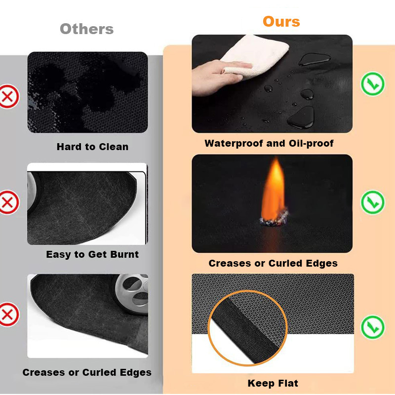 Reusable Large Fiber Glass Silicone Coating Fireproof Fire Pit Mat Premium Deck and Patio Grill Mat BBQ Under Grill Mat