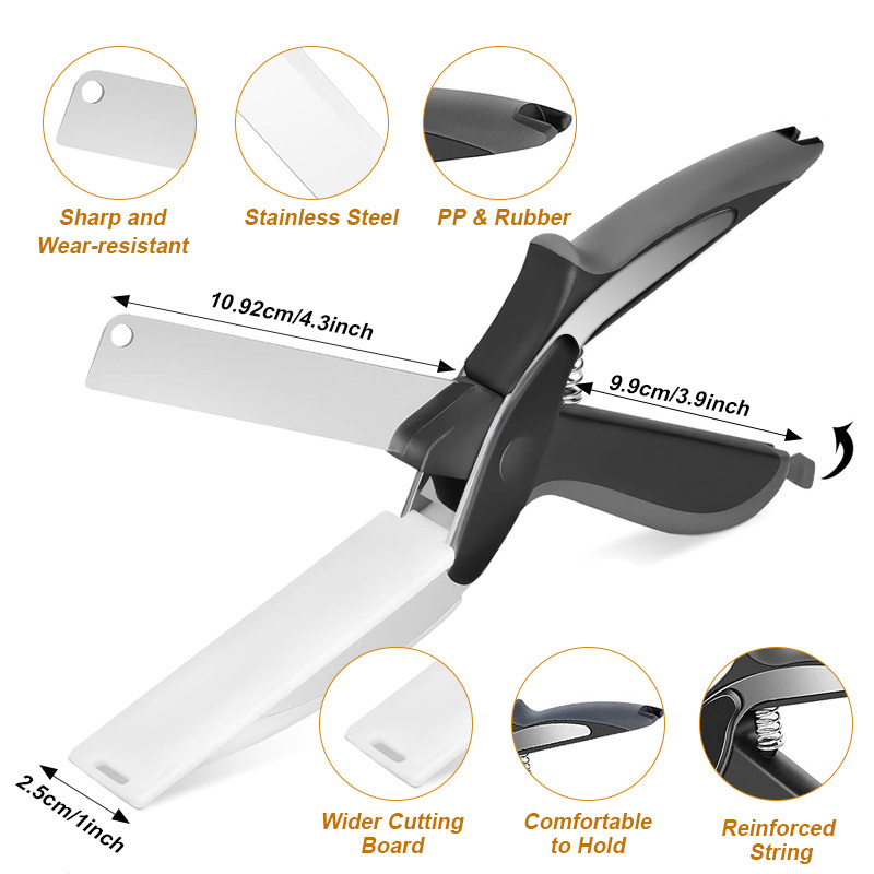 Rayshine  Multifunction 2 In 1 Smart Knife And Cutting Board Chopper Vegetable Stainless Steel Cutting Board Scissors