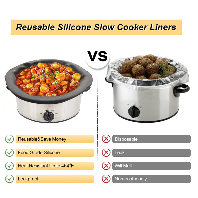 Rayshine reusable leakproof slow cooker divider liners silicone slow cooker liners oven bag for slow cooker