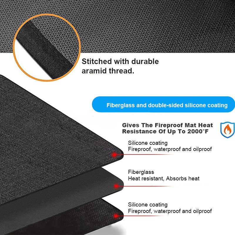 Reusable Large Fiber Glass Silicone Coating Fireproof Fire Pit Mat Premium Deck and Patio Grill Mat BBQ Under Grill Mat