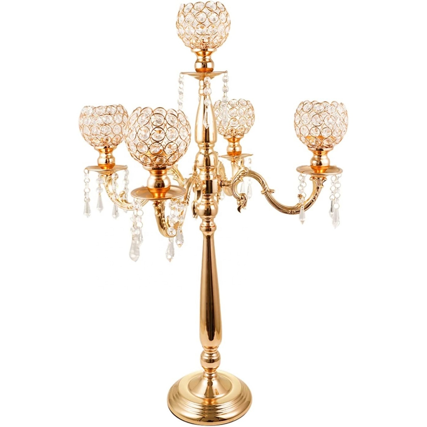 5 Arm Crystal Candelabra Centerpieces Gold Candle Holders for Wedding