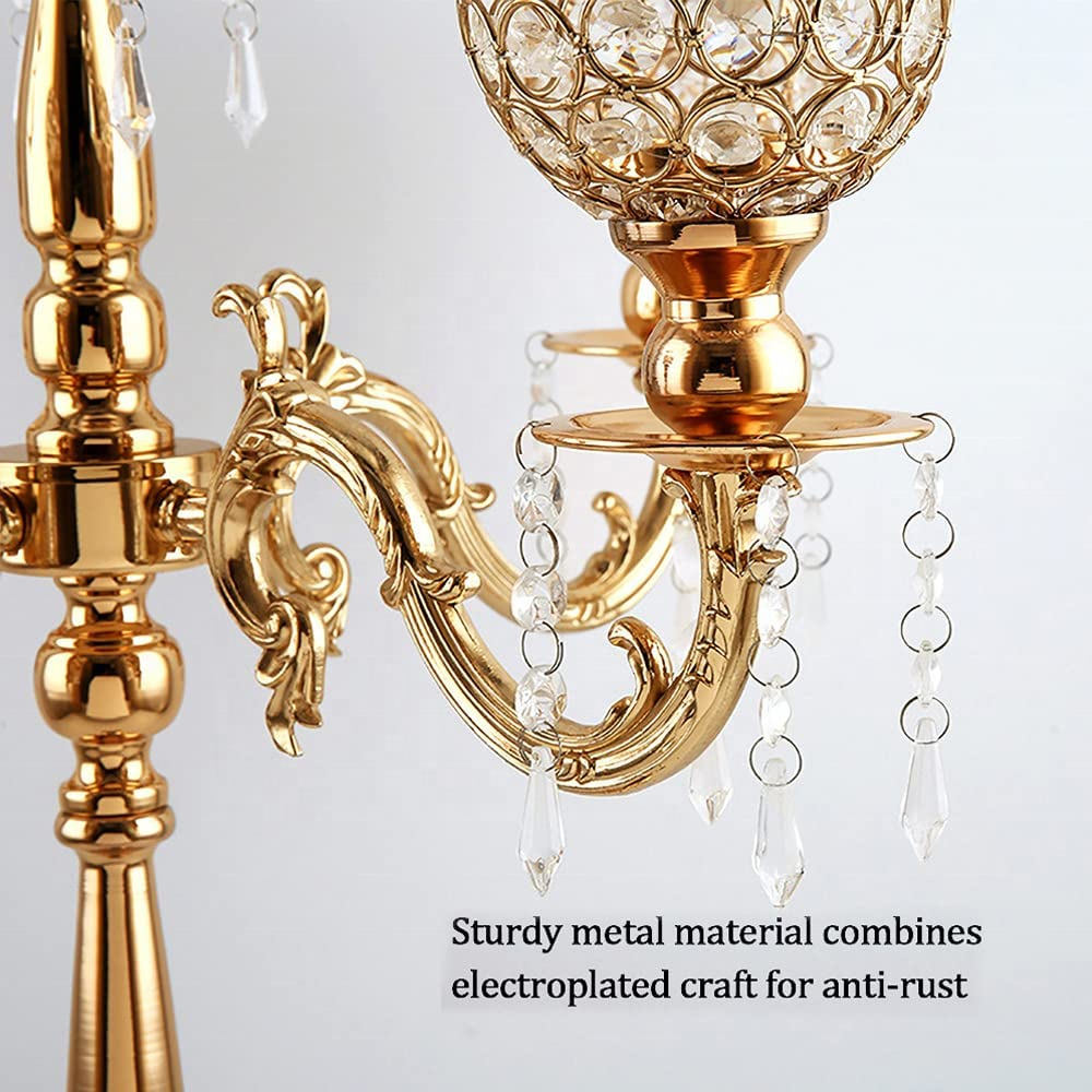 5 Arm Crystal Candelabra Centerpieces Gold Candle Holders for Wedding