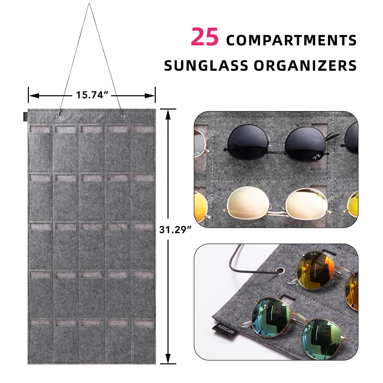 Sunglasses Organizer Storage Hanging Eyeglasses Wall Pocket Mounted,Eyewear Display,25 Slots