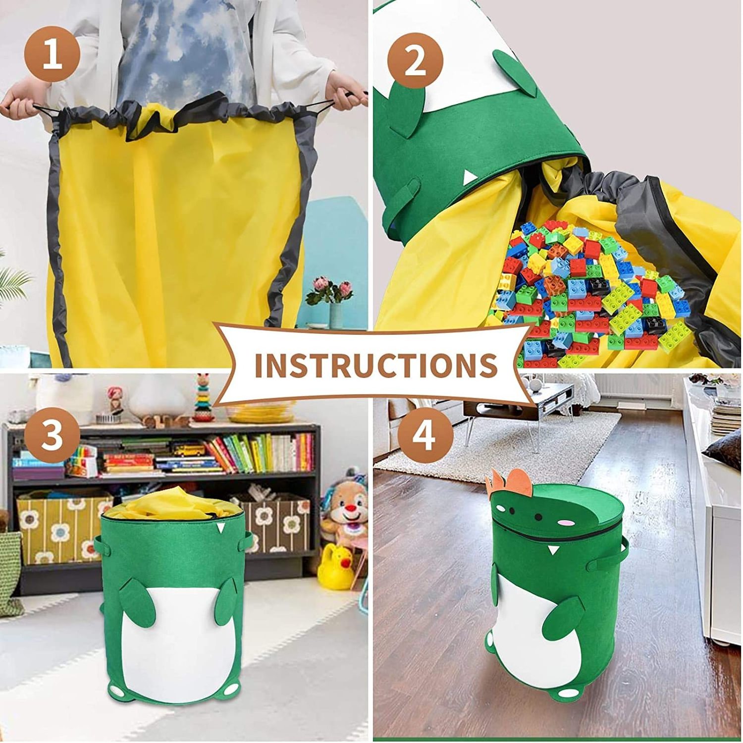 Thick Felt Toy Storage Basket Toy Mat Storage Bag Dinosaur Waterproof Oxford Play Mat For Kids Drawstring Toy Storage Bag