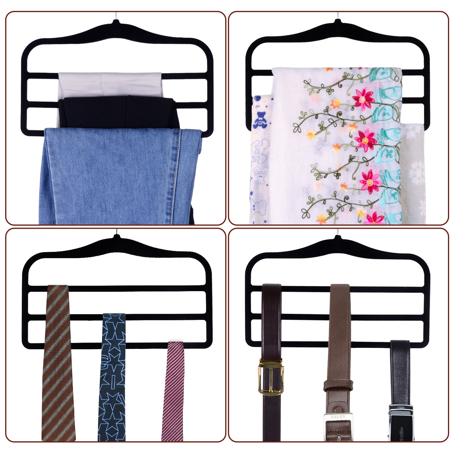 5 Pack 3 Layers Velvet Hangers Multifunction Space Saving Non-slip Suit Clothes Hangers Pants Rack