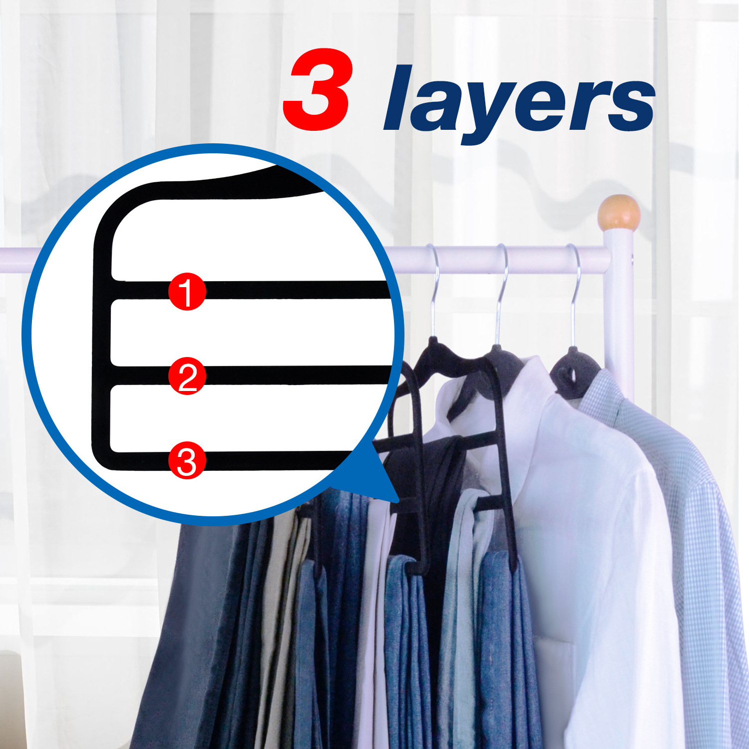 5 Pack 3 Layers Velvet Hangers Multifunction Space Saving Non-slip Suit Clothes Hangers Pants Rack