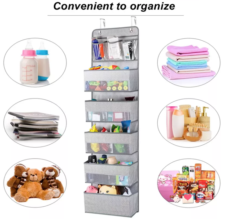 Amazon Hot Sell Door Hanging Organizers Closet Cabinet Storage With 5 Large Pockets And 3 Small Pvc Pockets