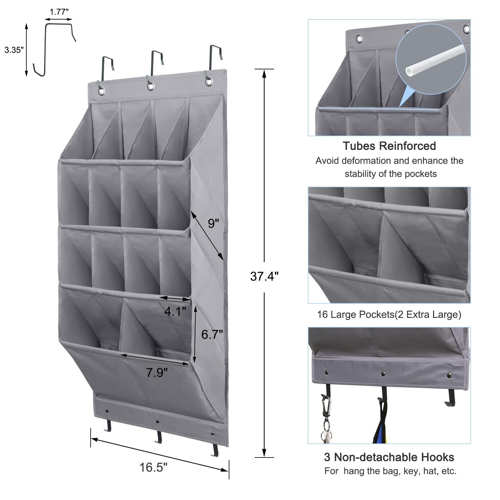 Over the Door Shoe Organizer 2 Pack Hanging Shoe Organizer 6-Tier Large Deep Pockets Door Shoe Rack with 3 Hooks Storage Bag