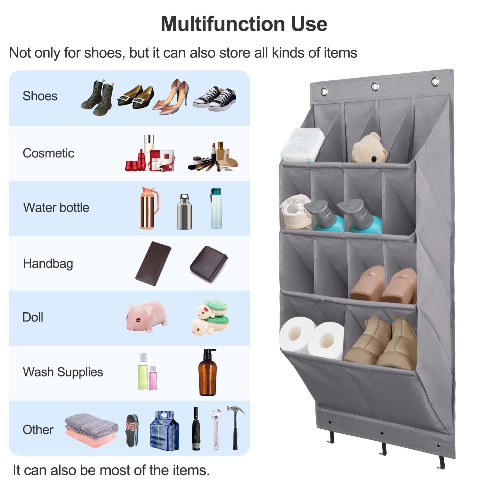 Over the Door Shoe Organizer 2 Pack Hanging Shoe Organizer 6-Tier Large Deep Pockets Door Shoe Rack with 3 Hooks Storage Bag