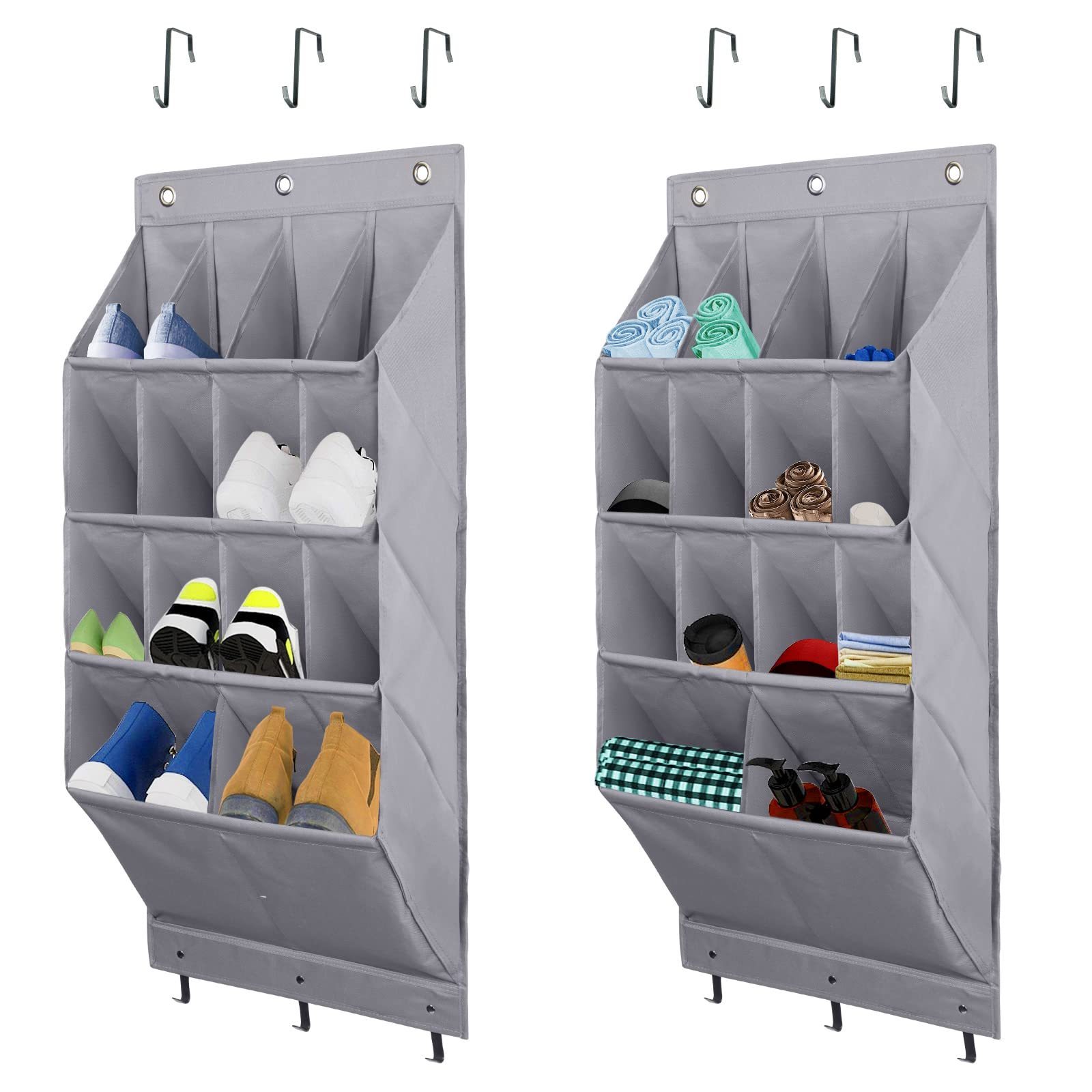 Over the Door Shoe Organizer 2 Pack Hanging Shoe Organizer 6-Tier Large Deep Pockets Door Shoe Rack with 3 Hooks Storage Bag