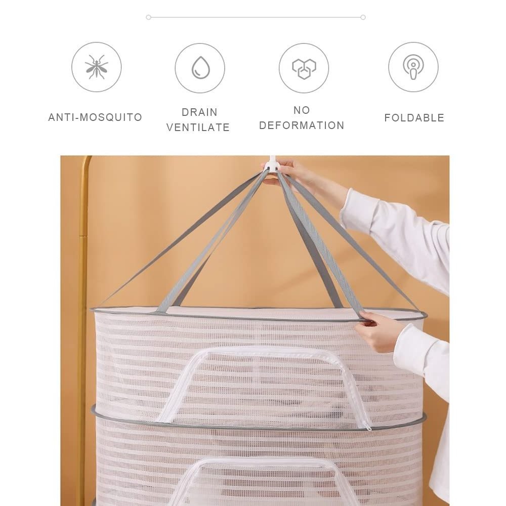 Herb Drying Rack 3 Layer Hanging Mesh Net for Plants Hanging Drying Fish Net Foldable Hanging Mesh Dryer