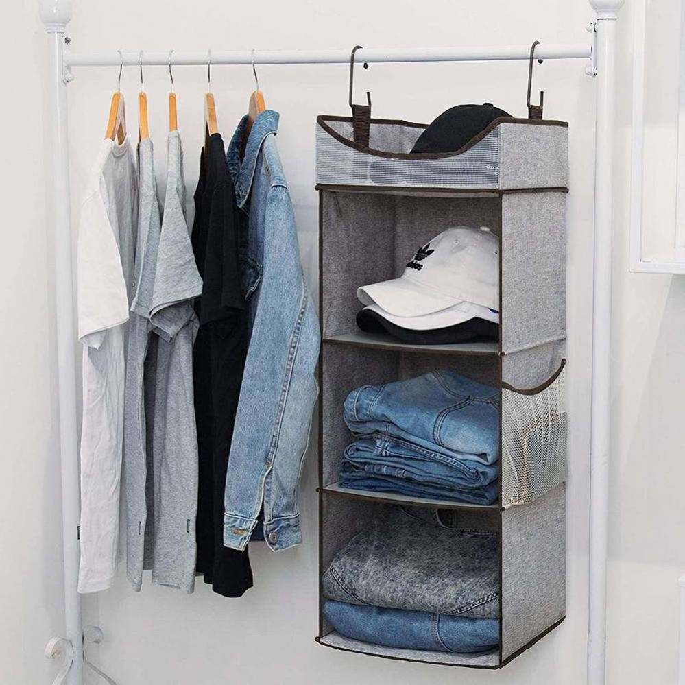 Foldable 3-shelf Storage Containers Closet Household Items Organizer Wardrobe Clothes Hanging Shelves