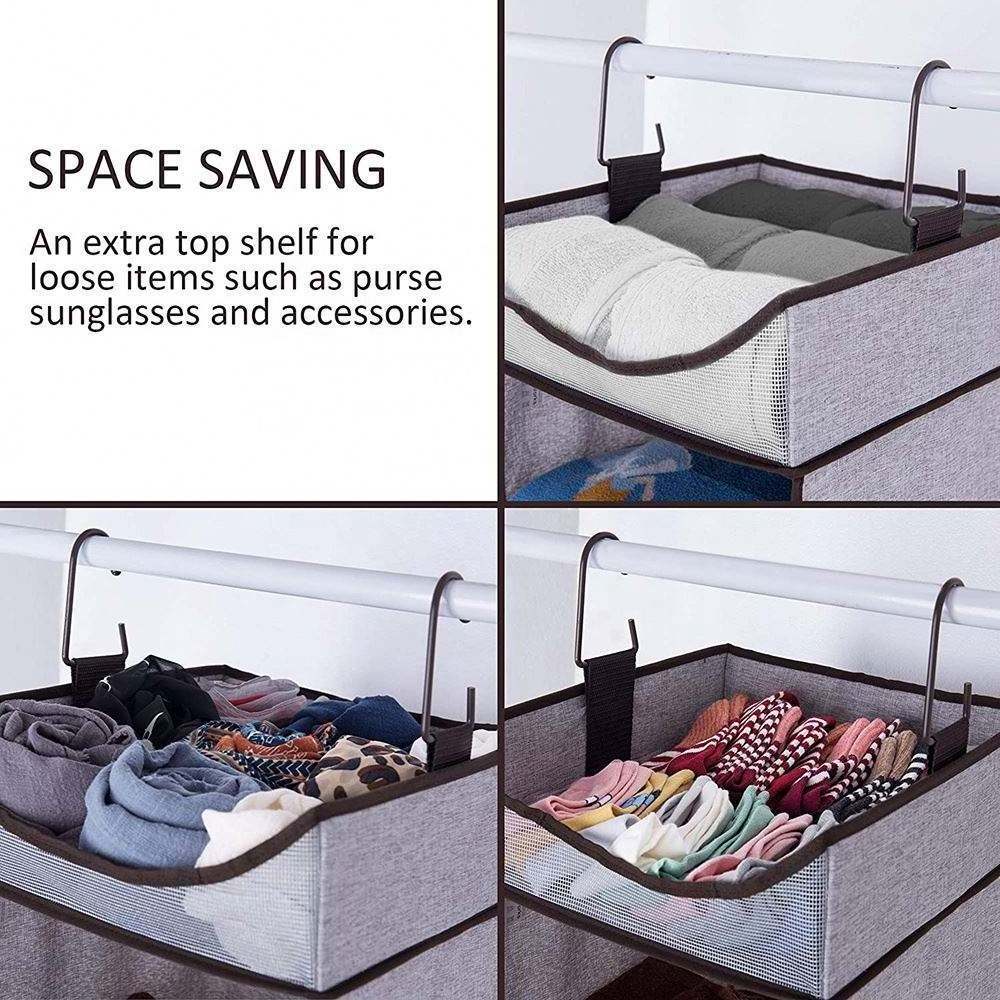 Foldable 3-shelf Storage Containers Closet Household Items Organizer Wardrobe Clothes Hanging Shelves