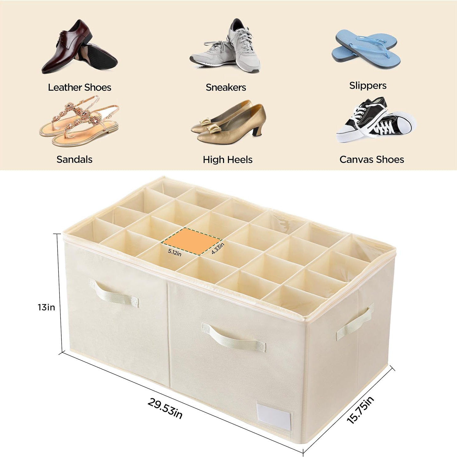 Large Foldable Closet Shoe Storage Box Shoe Organizer Bin Containers with Clear Cover and Adjustable Dividers